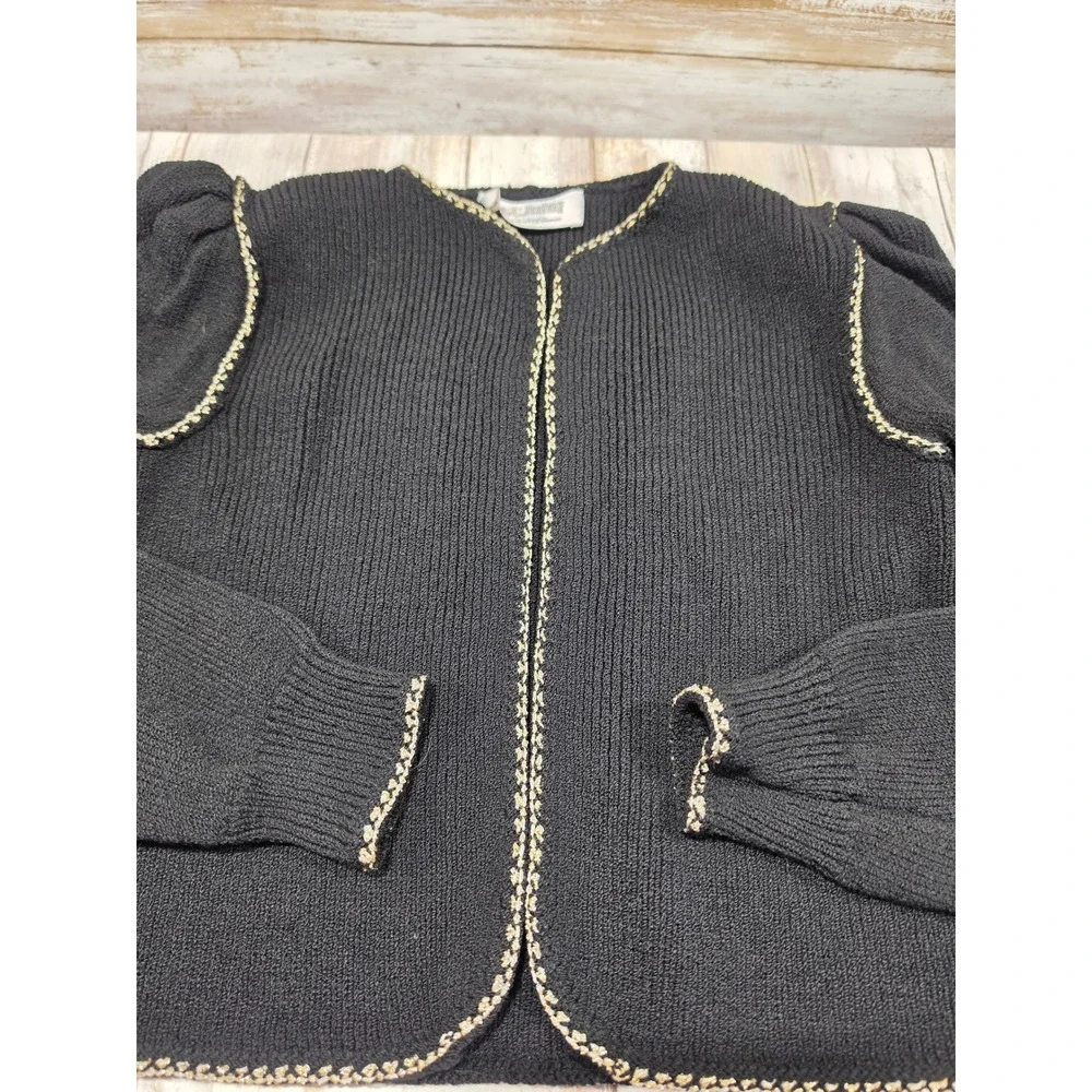St John Saks Fifth Avenue Black Gold Trim Knit Skirt Suit Set Vintage Women S